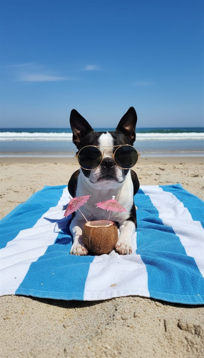 AI photo of Peanut on a beach towel in sunglasses