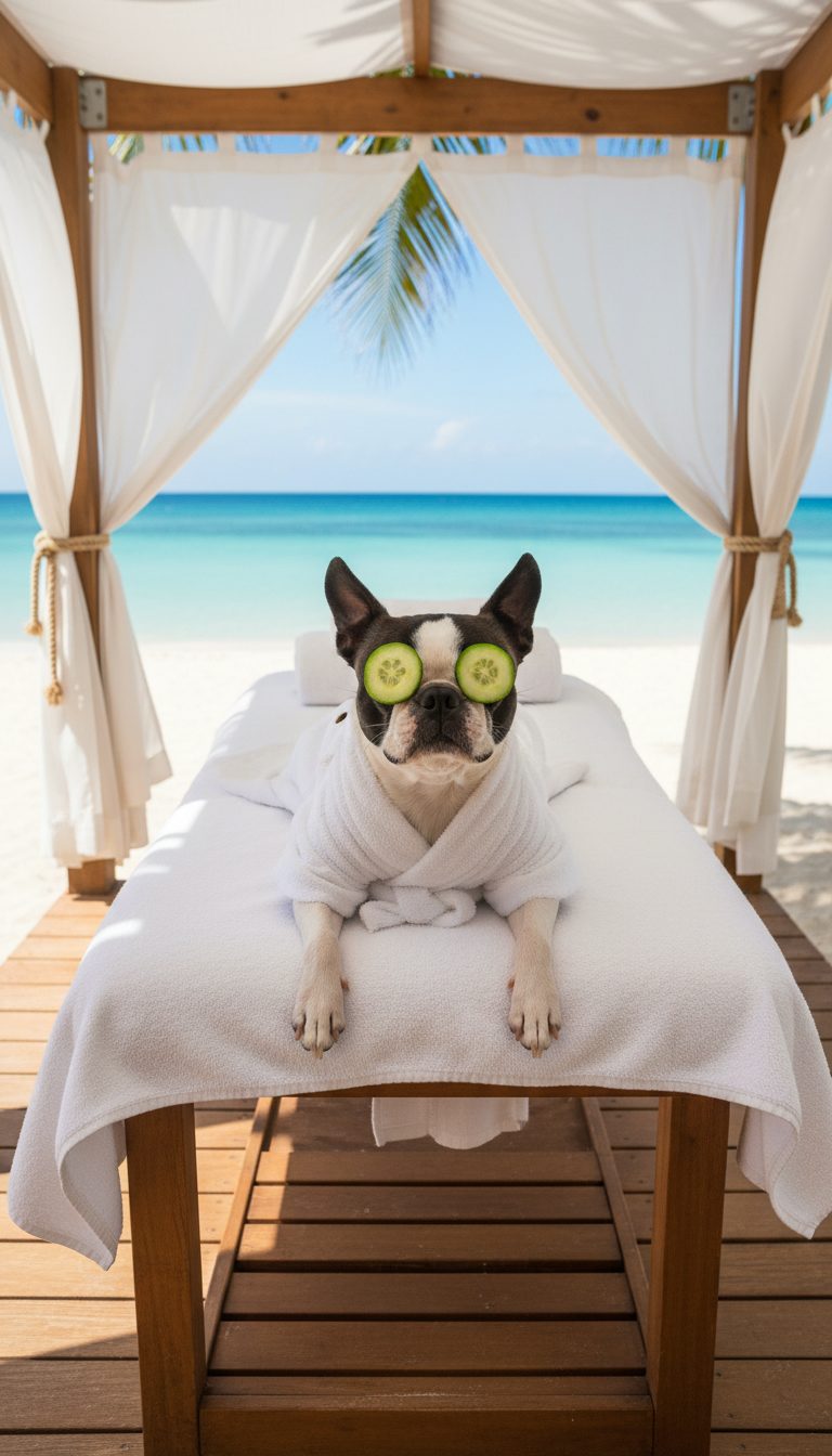 AI photo of Peanut at a beachside spa